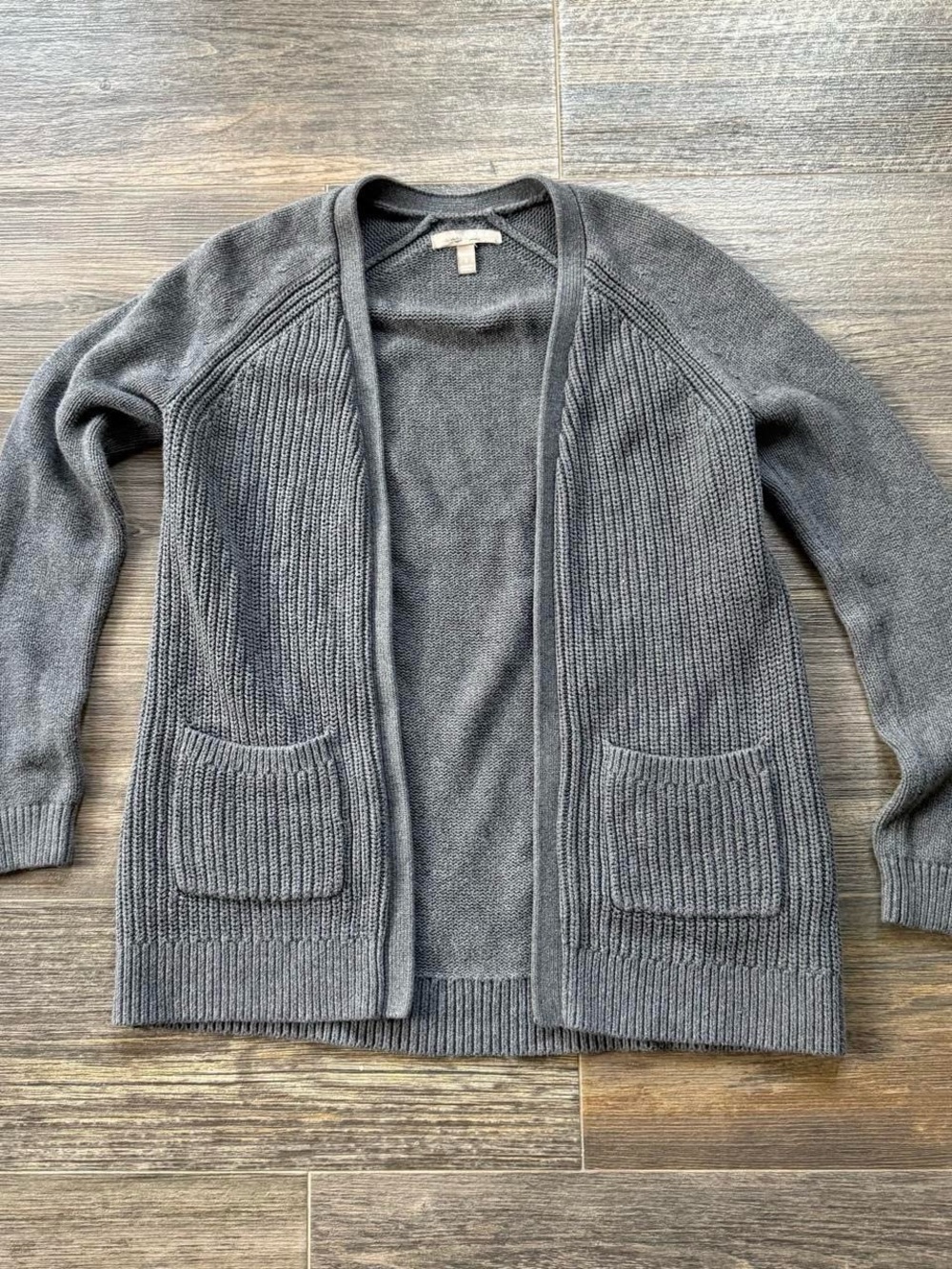 100% cotton Gray Open-Front Knit crotchet Cardigan basic grandma grandpa core